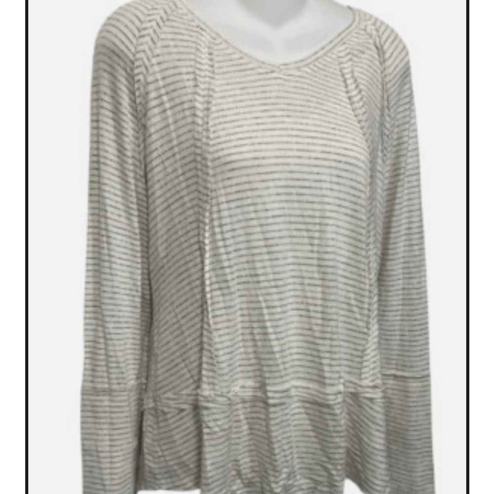 Knox Rose 🌹 Women's Striped Long-Sleeve Scoop Neck Top - Cream/Gray